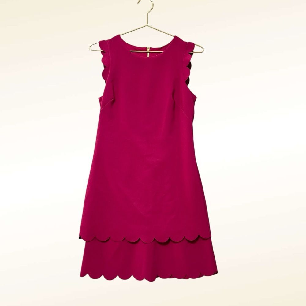 Betsey Johnson Scalloped Mini Dress Size 2 Dark Pink Sleeveless Party